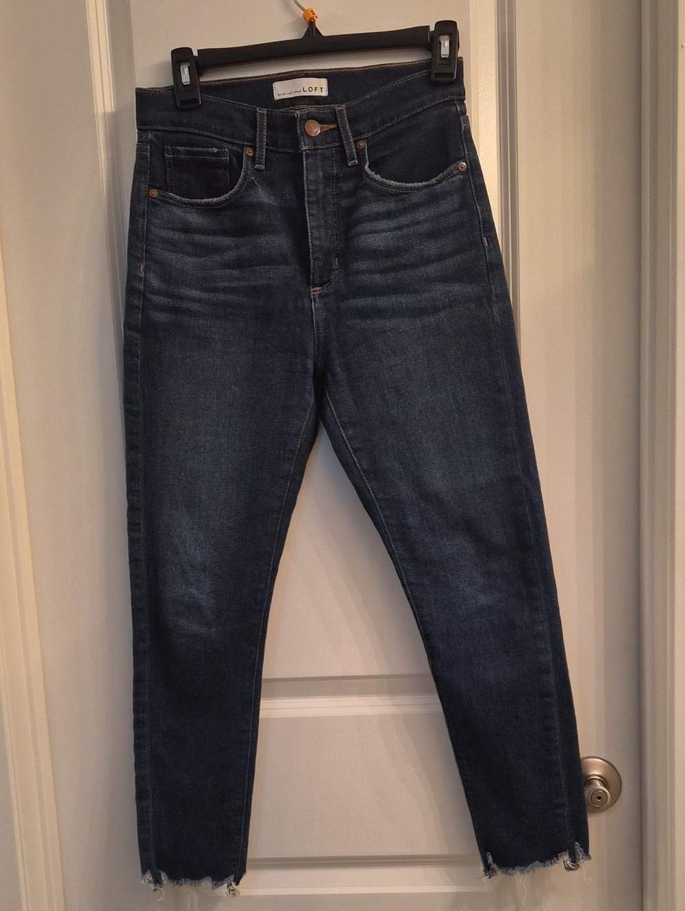 LOFT Dark Indigo High-Rise Skinny Jeans with Raw Hem.Size 26